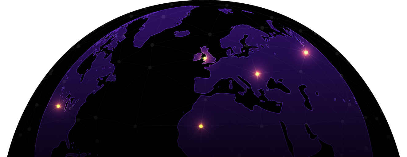Digital globe highlighting Europe, parts of Africa and the Middle East with glowing network connection points